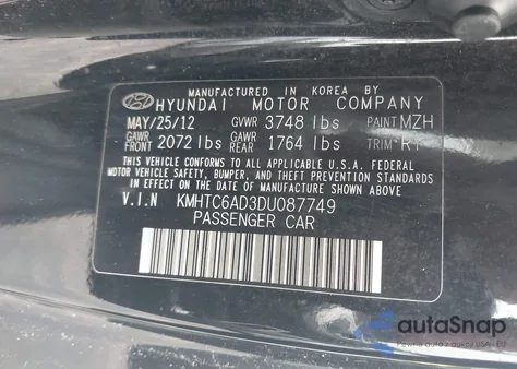 2013 Hyundai Veloster Base W/Gray z USA, uszkodzony, nr VIN KMHTC6AD3DU087749